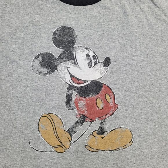 Disney Mickey-Mouse Ringer Shirt Womens Large 22x26 Gray - Picture 10 of 13
